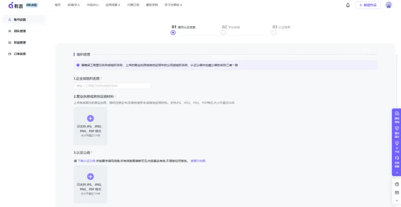 团队授权认证--填写认证信息
